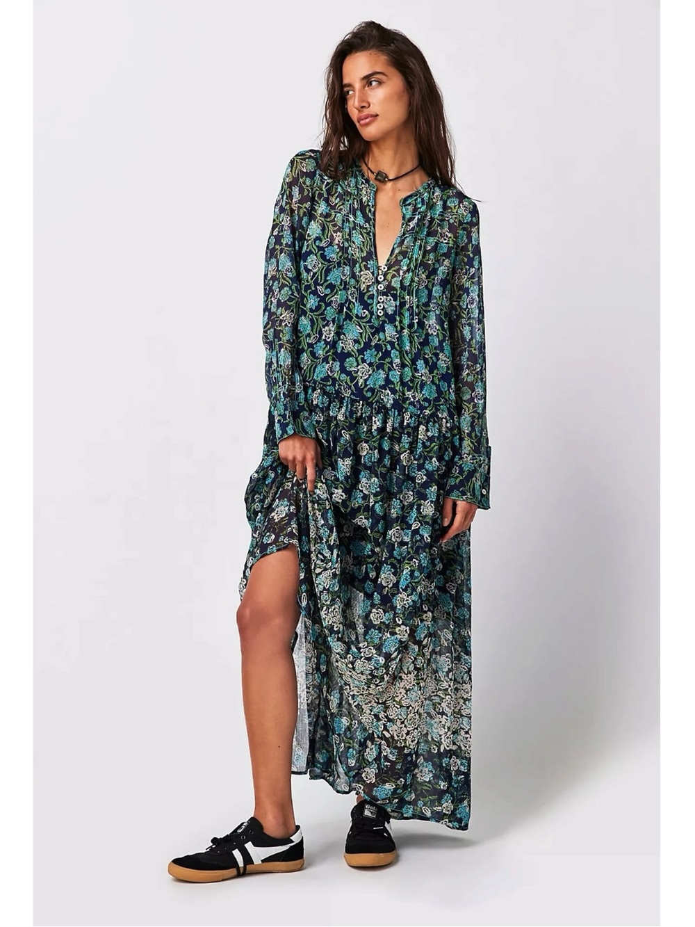 Free people Bohemian See it through Maxi Dress Twilight Floral Medium Retro 70s - Picture 6 of 13